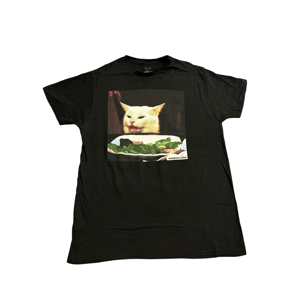 Smudge Lord Graphic T-Shirt‎ Mens Medium Black Excellent Meme Cat Salad Shirt